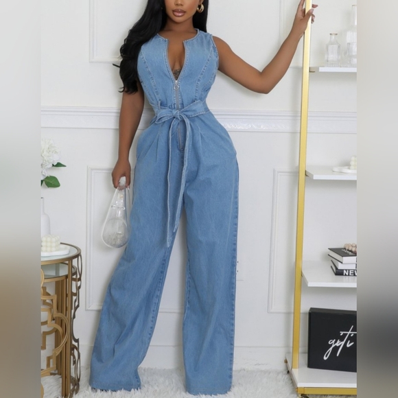 19. DENIM JUMPSUIT WITH TIE - Picture 2 of 3